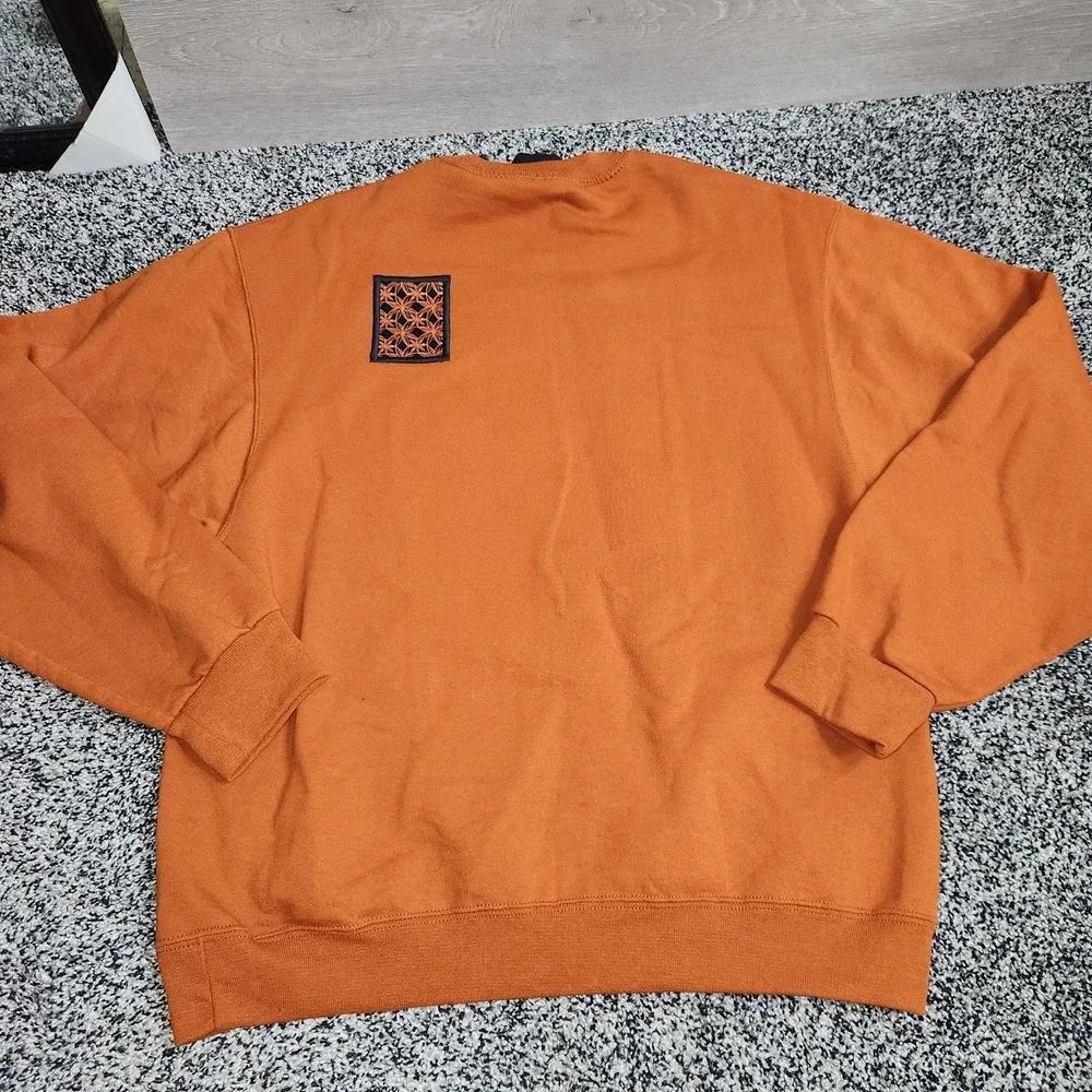 Jerzees Fall Sweater Burnt Orange Sunflower Cottagecore Granny Vtg 90s Cozy Sz M